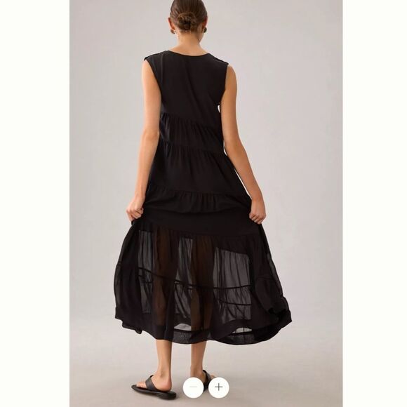 Anthropologie Sleeveless Tiered Silk Dress - Picture 3 of 4